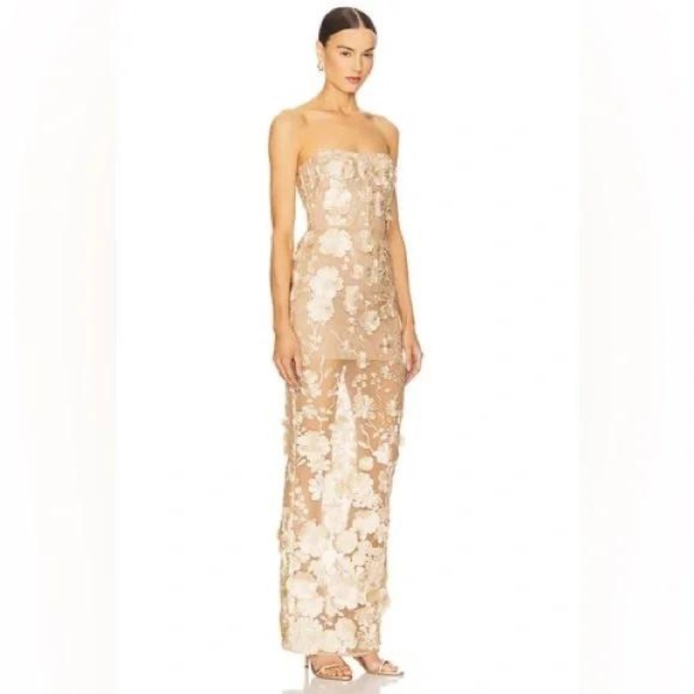 NWOT authentic Bronx and Banco JASMINE MAXI DRESS Floral Gold Strapless Dress